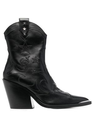 Philipp Plein embroidered-logo cowboy boots - Black