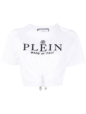 Philipp Plein embroidered-logo cropped T-shirt - White