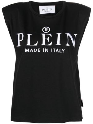 Philipp Plein embroidered-logo padded shoulder tank top - Black