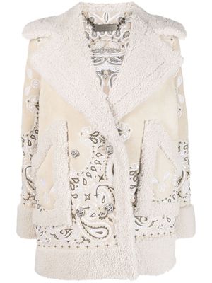 Philipp Plein embroidered-paisley shearling coat - Neutrals