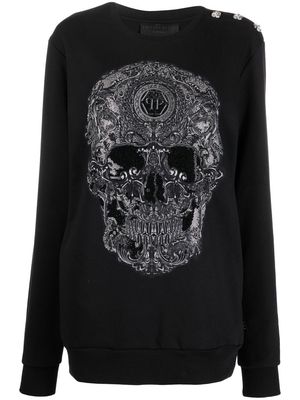 Philipp Plein embroidered-skull crew neck sweatshirt - Black