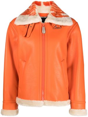 Philipp Plein faux-leather aviator jacket - Orange