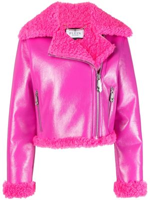 Philipp Plein faux shearling-trim biker jacket - Pink