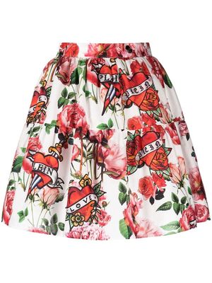 Philipp Plein floral pleated mini skirt - White