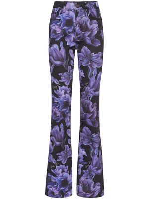 Philipp Plein floral-print high-rise bootcut jeans - Black
