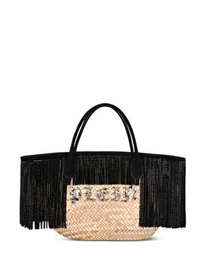 Philipp Plein fringed raffia tote bag - Black