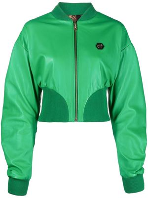 Philipp Plein gathered leather bomber jacket - Green