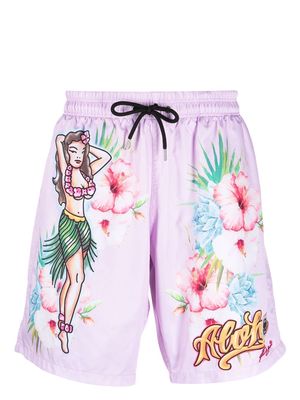 Philipp Plein graphic floral-print swim shorts - Pink