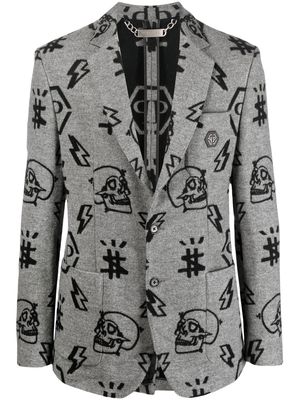 Philipp Plein graphic-print blazer - Grey