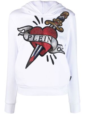 Philipp Plein graphic-print cropped hoodie - White
