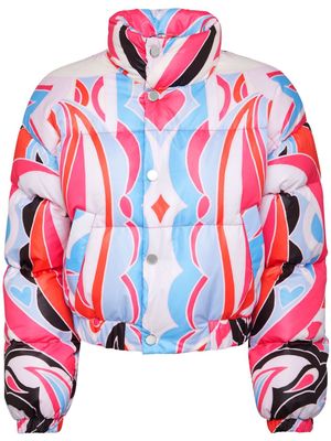 Philipp Plein graphic-print cropped puffer jacket - Red