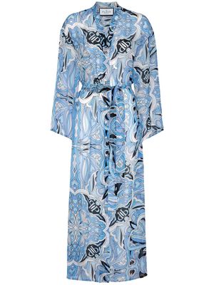Philipp Plein graphic-print silk kaftan dress - Blue