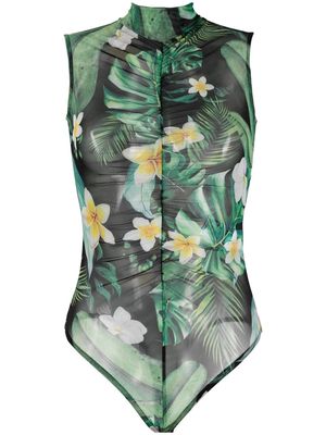 Philipp Plein graphic-print sleeveless bodysuit - Green