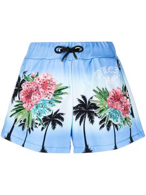 Philipp Plein Hawaiian print drawstring shorts - Blue