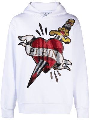 Philipp Plein heart & dagger rhinestone-embellished hoodie - White