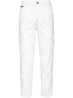 Philipp Plein Heart-patches cropped jeans - White