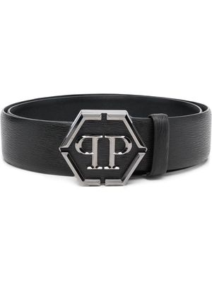 Philipp Plein Hexagon logo-buckle leather belt - Black