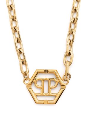 Philipp Plein Hexagon logo-plaque necklace - Gold