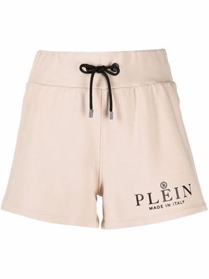 Philipp Plein Iconic Plein logo-print cotton track shorts - Neutrals