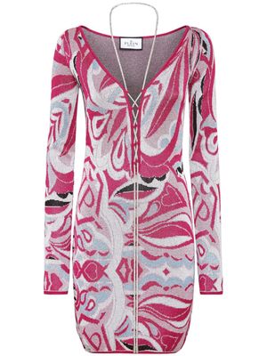 Philipp Plein intarsia-knit crystal-stripe minidress - Pink