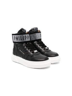 Philipp Plein Junior crystal-embellished leather sneakers - Black
