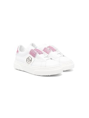 Philipp Plein Junior crystal-embellished leather sneakers - White