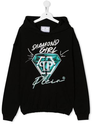 Philipp Plein Junior diamond logo-print hoodie - Black