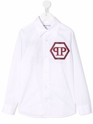 Philipp Plein Junior embroidered logo long-sleeve shirt - White