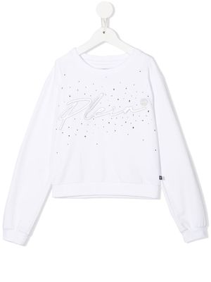 Philipp Plein Junior embroidered-logo long-sleeved T-shirt - White