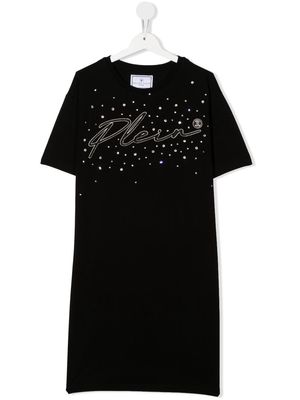 Philipp Plein Junior embroidered-logo T-shirt dress - Black