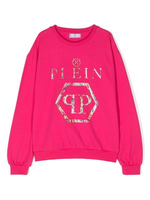Philipp Plein Junior flocked-logo stretch-cotton sweatshirt - Pink