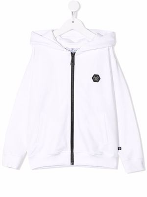 Philipp Plein Junior front-zip back print hoodie - White