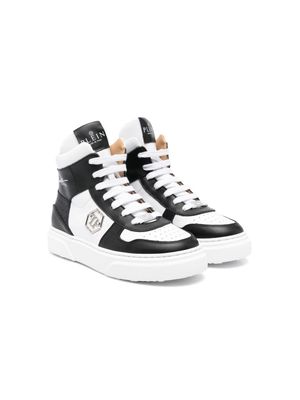 Philipp Plein Junior high-top leather sneakers - White