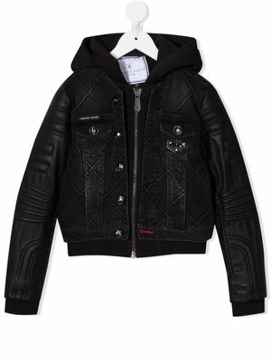 Philipp Plein Junior hooded denim jacket - Black