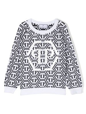 Philipp Plein Junior intarsia-knit logo sweatshirt - Black