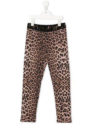 Philipp Plein Junior leopard-print logo-waist leggings - Brown
