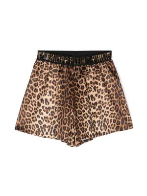 Philipp Plein Junior leopard-print logo-waistband shorts - Neutrals
