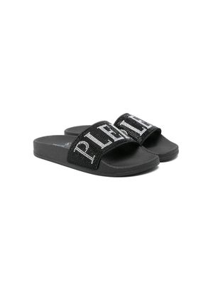 Philipp Plein Junior logo crystal-embellished slides - Black