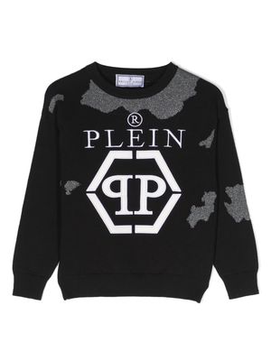 Philipp Plein Junior logo-embroidered cotton jumper - Black
