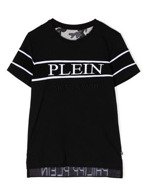 Philipp Plein Junior logo-embroidered cotton T-shirt - Black