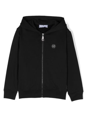 Philipp Plein Junior logo-patch zip-up hoodie - Black