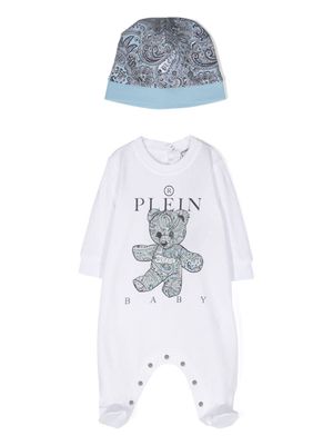 Philipp Plein Junior logo-print cotton babygrow set - White