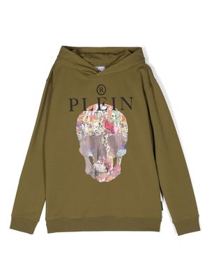 Philipp Plein Junior logo-print cotton hoodie - Green