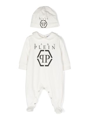 Philipp Plein Junior logo-print cotton romper - White