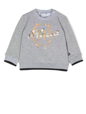 Philipp Plein Junior logo-print cotton sweatshirt - Grey