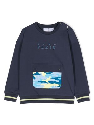 Philipp Plein Junior logo-print crew-neck sweatshirt - Blue