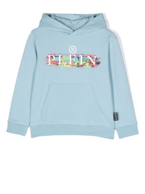 Philipp Plein Junior logo-print detail hoodie - Blue