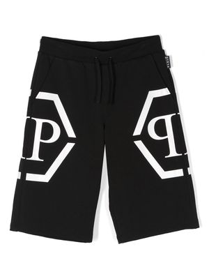 Philipp Plein Junior logo-print drawstring shorts - Black