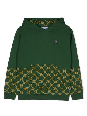 Philipp Plein Junior logo-print panelled hoodie - Green