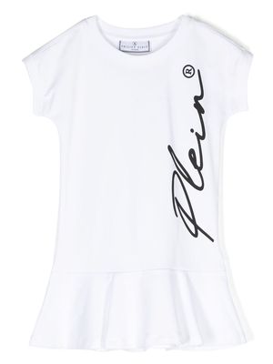 Philipp Plein Junior logo-print short-sleeved dress - White